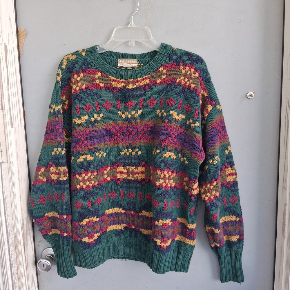 Vintage 80s 90s Coogi Style Twickers 3D Colorful Pattern Sweater EUC